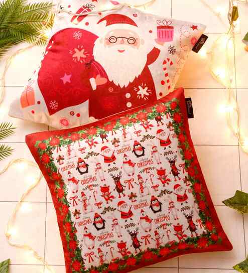 Red Velvet Tradiional 16X16 Inches Cushion Covers (Pack of 2)