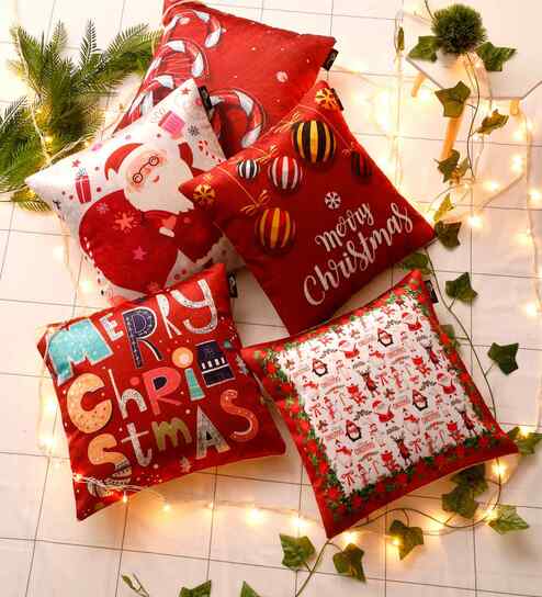 Red Velvet Tradiional 16X16 Inches Cushion Covers (Pack of 5)