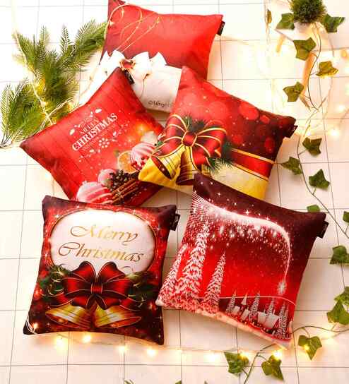 Red Velvet Tradiional 16X16 Inches Cushion Covers (Pack of 5)