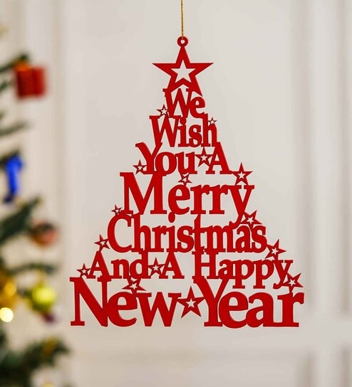 Red Wood Christmas Tree Wall Hanging