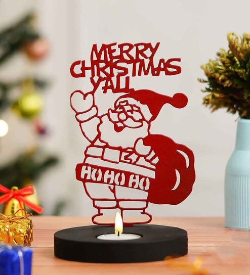 Red Wood Tea Light Candle Holder