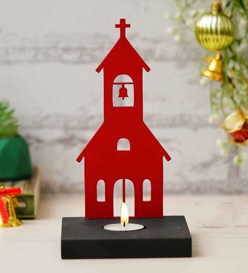 Red Wood Tea Light Candle Holder