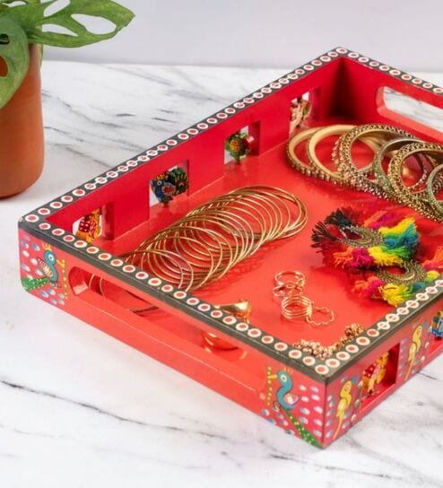Red Wooden Handpainted Storage Tray-image-8