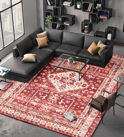 Red Wool Floral 4 x 6 Feet Hand Tufted Carpet