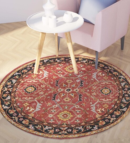 Red Persian Wool 6 ft x 6 ft Hand Tufted Round Carpet