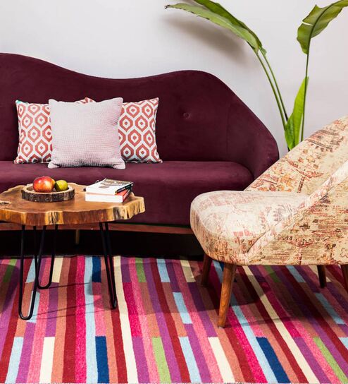 Multicolor Wool Geometric 4 x 6 Feet Hand Woven Carpet