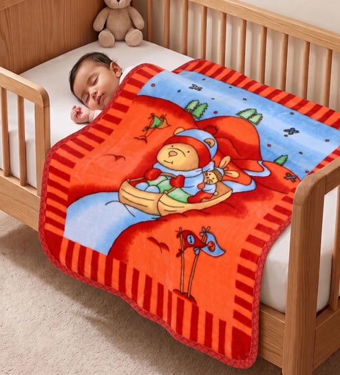 Red Wool Kids Print 350 GSM Premium Baby blanket