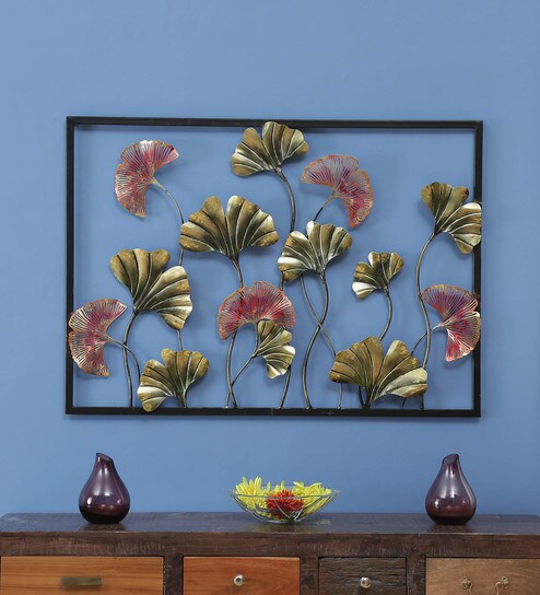 Buy Red Metal Ginko Leaf Wall Decor By The Shining Rays Online