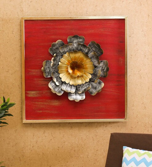 Buy Red Wrought Iron Marigold Flower Wall Art By Vedas Online