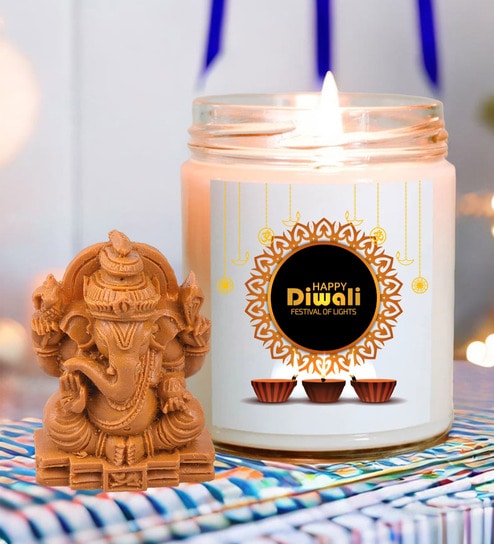 Refreshing Rose Aroma White Wax Scented Candles With Ganesha Idol