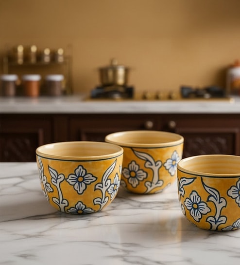 Regal Flora Ceramic Bowl Set of 3(300ml Each)