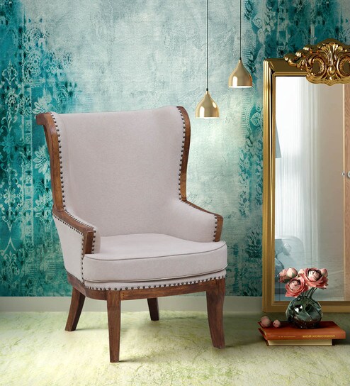 Regal Wing Chair In Off White Colour By Amberville