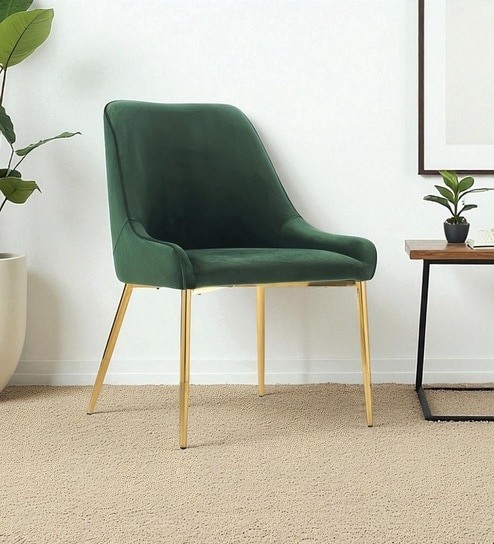 Regal Verdanza Velvet Accent Chair with Luxe Gold Metal Legs and Sculpted Mid-Back for Living Room in Green Colour