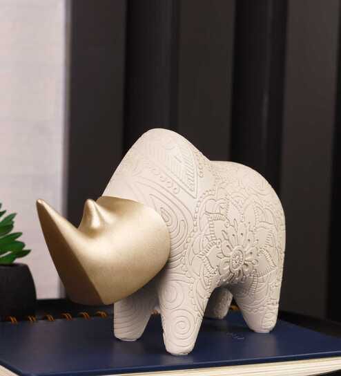 Regal Rhino Resin Artifact (White & Gold)
