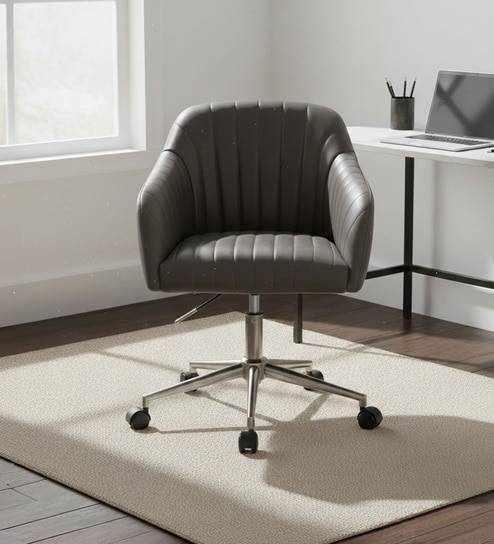 Regency Style Faux Leather Executive Chair In Grey Colour