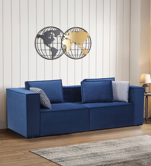 Regenta Velvet Fabric 3 Seater Sofa in Royal Blue Color