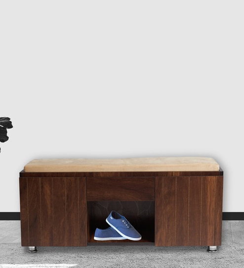 Relish Shoe Rack with Seating in Teak Finish