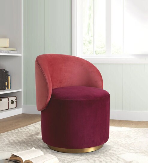 Remeo Velvet Caf  Chair in Maroon Colour
