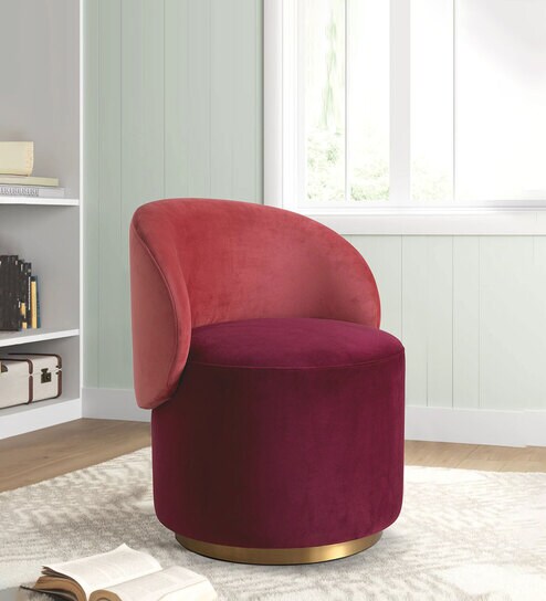 Remeo Velvet Caf  Chair in Maroon Colour