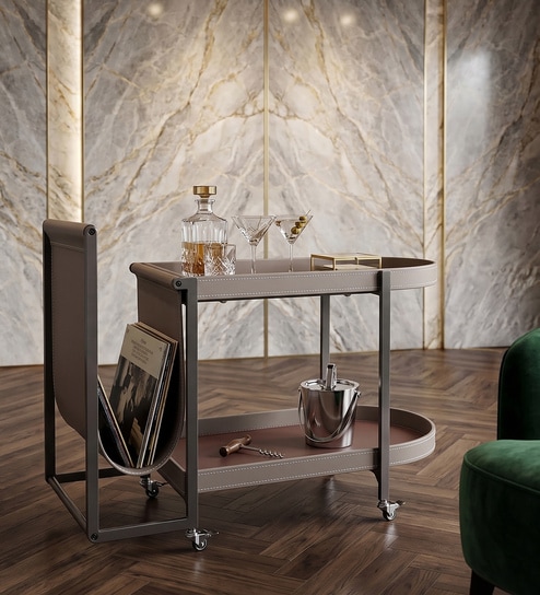 Remi trolley Cocktail Table In Taupe Colour