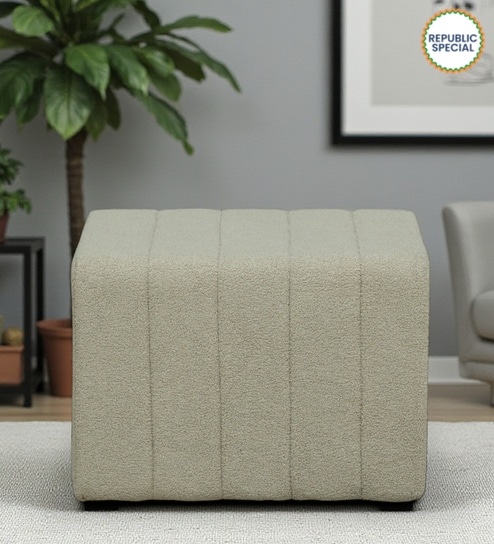 Remona Boucle Fabric Foot Stool In Lunar Grey Colour