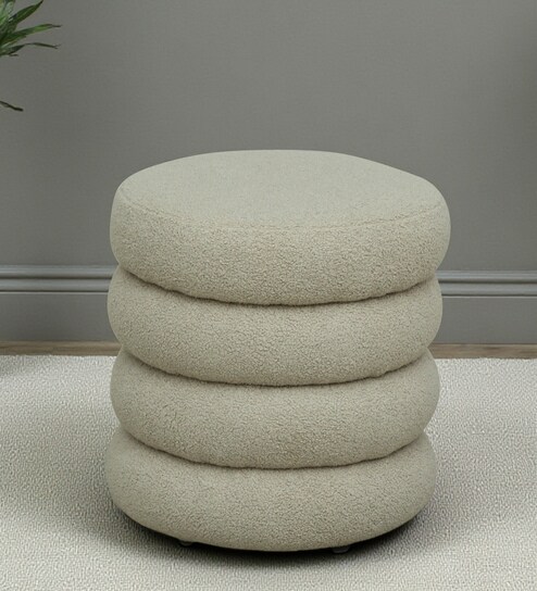 Remona Boucle Fabric Round Pouffe in Lunar Grey Colour
