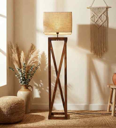 Remy Wooden Floor Lamp with Jute Shade & Brown Base