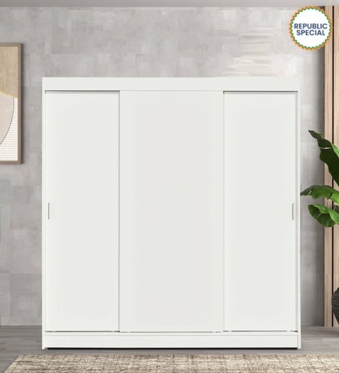 Reno 3 Door Sliding Wardrobe In White Colour With Drawer