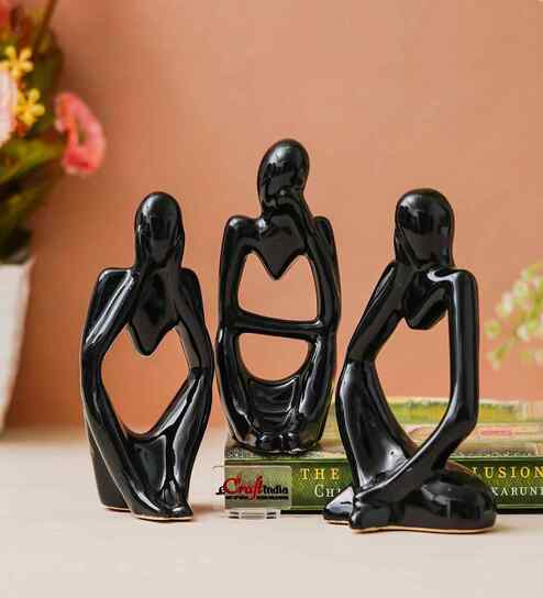 Resin Decorative Thinking Human Figurines Statues Showpieces (Set of 3, Black)| Home Decor Items for Living Room Bedroom Hall Office Desk Bookshelf  Table| Home Decor Gifts for Birthday