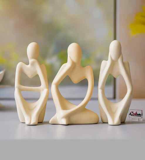 Resin Decorative Thinking Human Figurines Statues Showpieces (Set of 3, White)| Home Decor Items for Living Room Bedroom Hall Office Desk Bookshelf  Table| Home Decor Gifts for Birthday