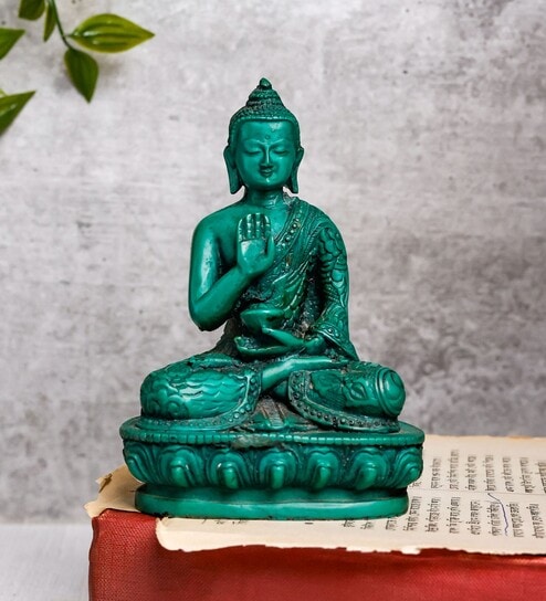 Resin Green Buddha Brass Religious Idol
