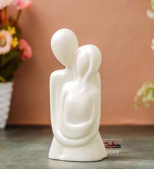 Resin White Romantic Couple Showpiece| Decorative Cute Loving Couple Statue Figurines| Home Decor Items for Living Room Bedroom Hall Office| Home Decor Gifts for Anniversary Valentines Day