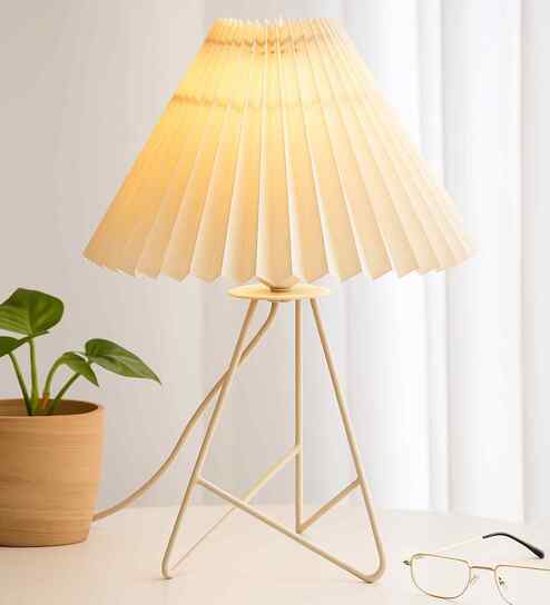 Retro Down to the Wire Metal Table Lamp, Cream Pleated Shade