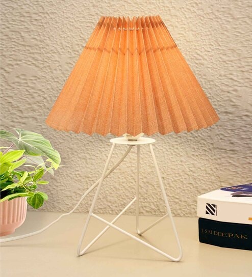 Metal Table Lamp with Fabric Khadi Pleated Shade