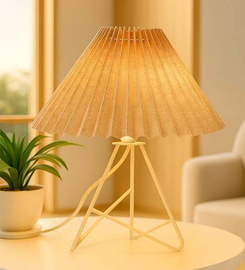 White Retro Down to the Wire Table Lamp with Fabric Shade