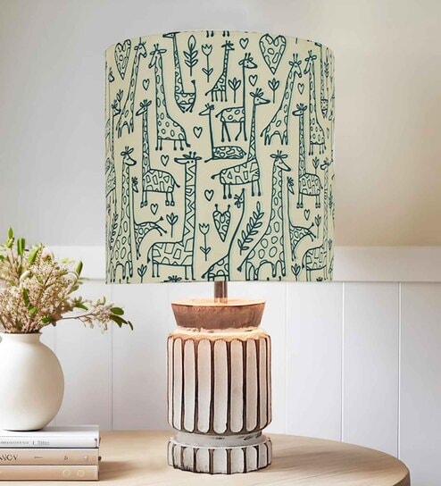 Retro Farmhouse Table Lamp for Living Room Bedroom Rustic Linen Bedside Nightstand Lamps for Kids Room Study Office Wood, Carved Cylinder, Savannah