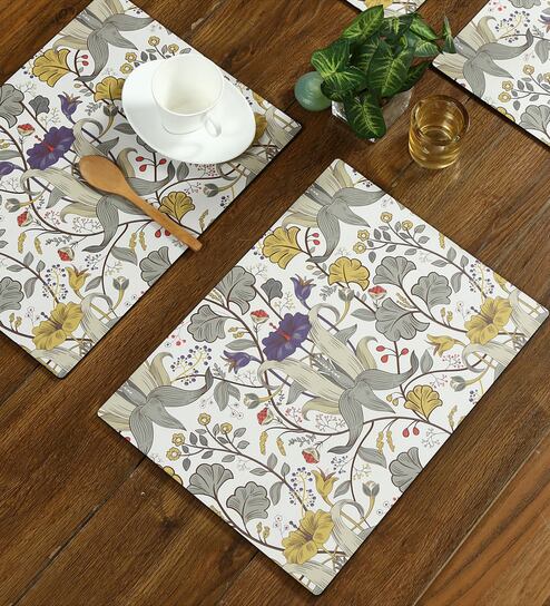 Retro Hibiscus Cream ( 16 X 12) MDF Placemat (Set of 6)