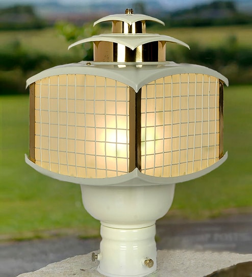 Retro Ivory and Gold Aluminum Gate Lamp