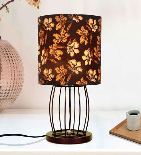 Retro Metal Wire Table Lamp Cage Bases, Fabric Lampshades, Iris Shade