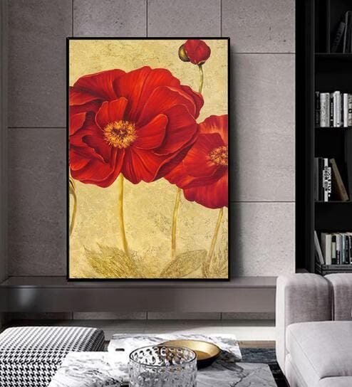 Retro Poppy Red Synthetic Wood Wall Art