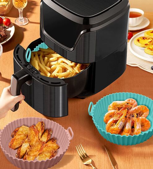 Reusable Non Stick Round Silicone Air Fryer Liner Baking Tray with Handle