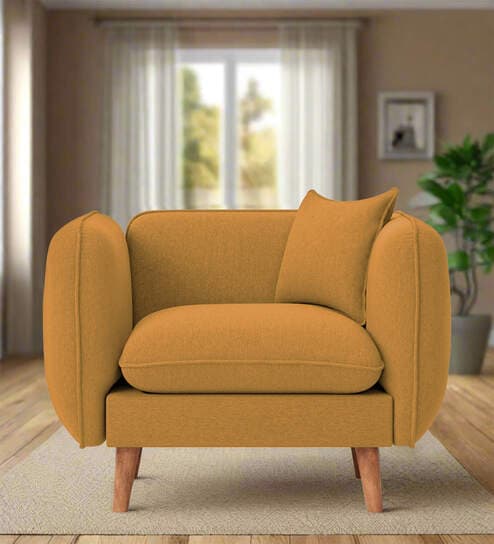 Reva Fabric 1 Seater Sofa in Corn Yellow Colour