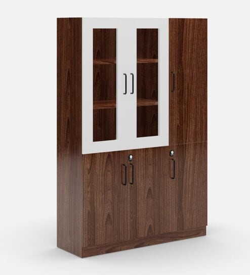 Naples High Glossy 3 Door Book Case In Brown Color