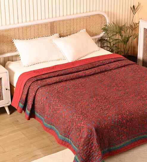 Reversible Cotton Single Bed Quilt Pink Floral Jaipuri Razai