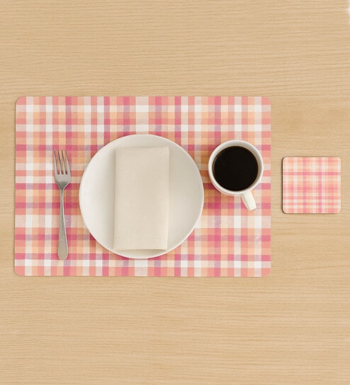 Reversible PVC Placemats & Coasters Set of 6 - Black, 30x45 cm