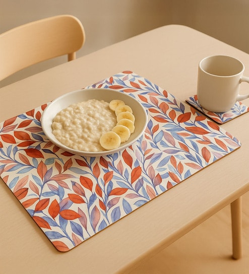 Reversible PVC Placemats & Coasters Set of 6 - Blue and Red, 30x45 cm
