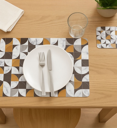 Reversible PVC Placemats & Coasters Set of 6 - Brown, 30x45 cm