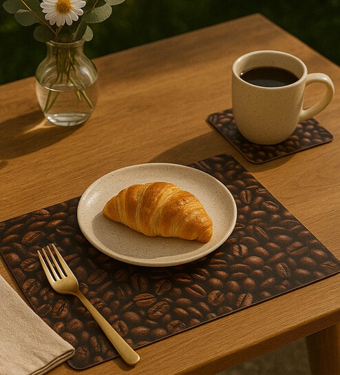 Reversible PVC Placemats & Coasters Set of 6 - Brown, 30x45 cm