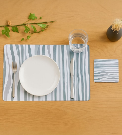 Reversible PVC Placemats & Coasters Set of 6 - Grey, 30x45 cm