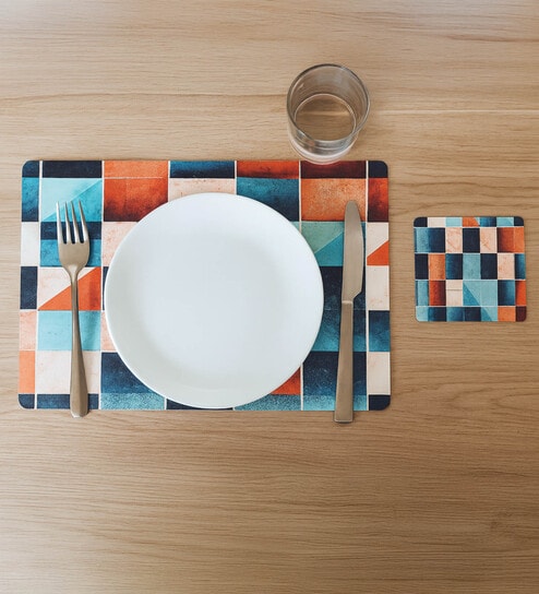 Reversible PVC Placemats & Coasters Set of 6 - Multi, 30x45 cm
